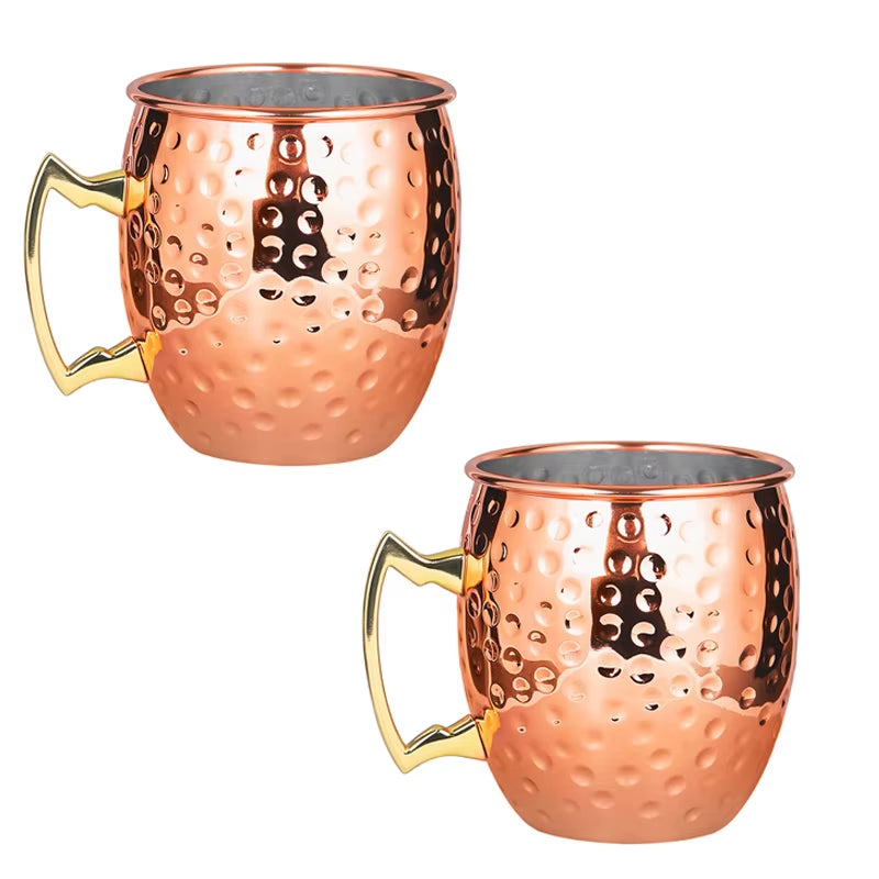 Elegant Moscow Mule Stainless Steel Mugs - Perfect Copper Plated Hammered Cups for Cocktails, Beer, and Wine at Your Next Party!