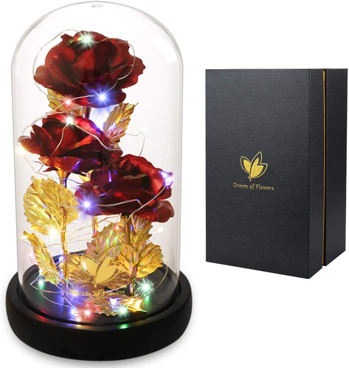Enchanting Galaxy Flower Rose in Glass Dome - A Timeless Gift of Love with Dual Light Modes for Valentine's Day, Anniversaries, and Birthdays