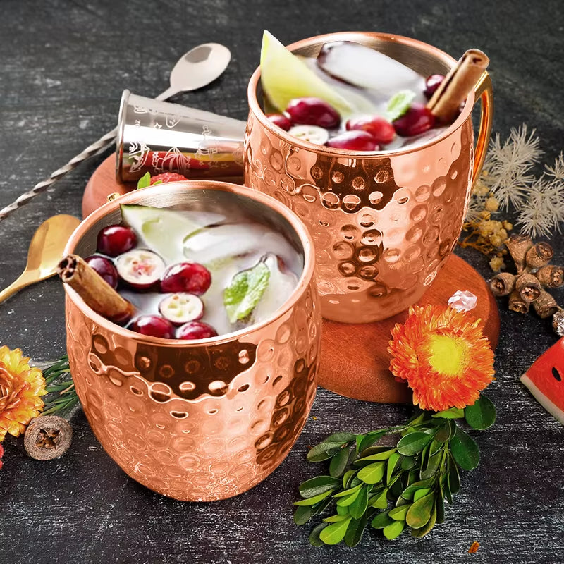 Elegant Moscow Mule Stainless Steel Mugs - Perfect Copper Plated Hammered Cups for Cocktails, Beer, and Wine at Your Next Party!
