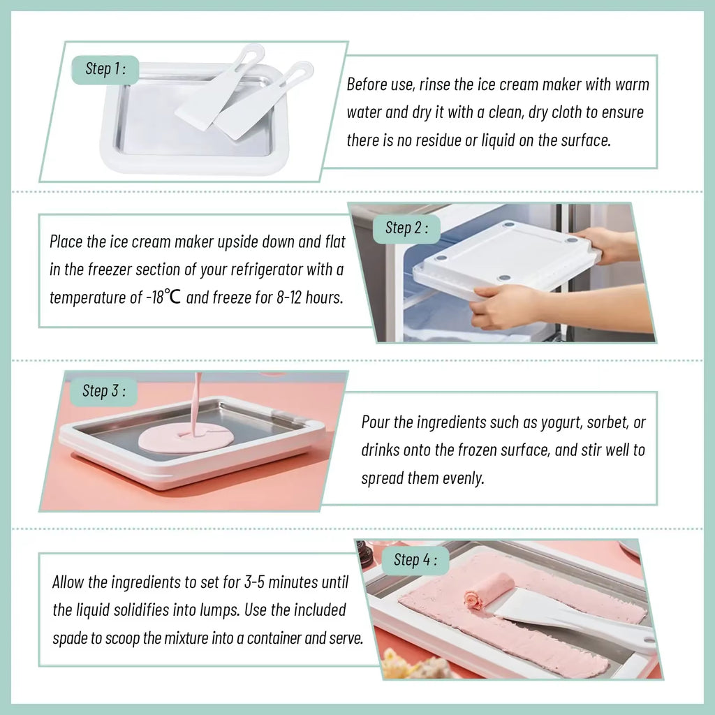 Multifunctional Rolled Ice Cream Maker Cold Sweet Fried Ice Pan DIY Household Frozen Yogurt Maker for Homemade Stir Fry Ice Tray