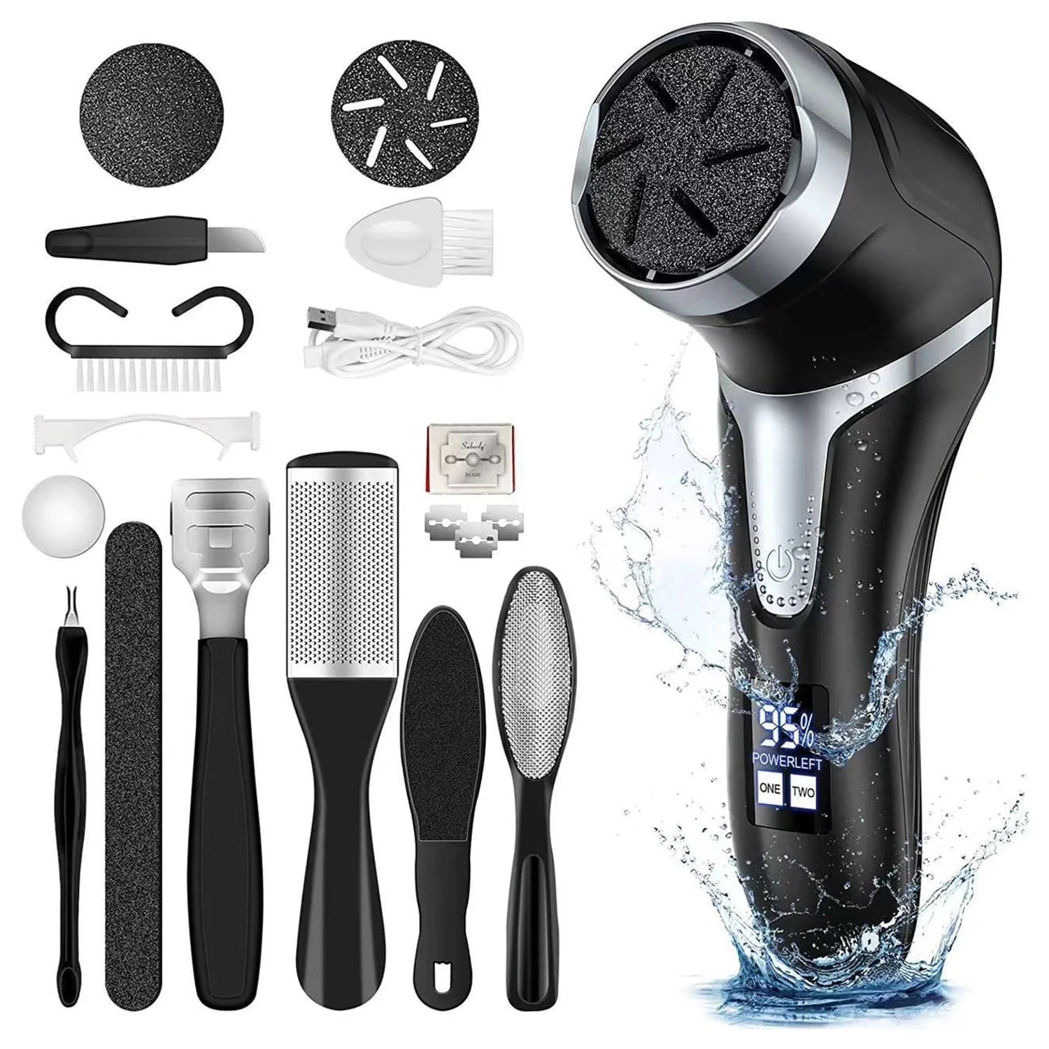 Electric Foot Callus Remover, Rechargeable & Portable Electronic Foot File Pedicure Tools, Waterproof Foot Scrubber File, Electric Callus Remover Kit(Black)