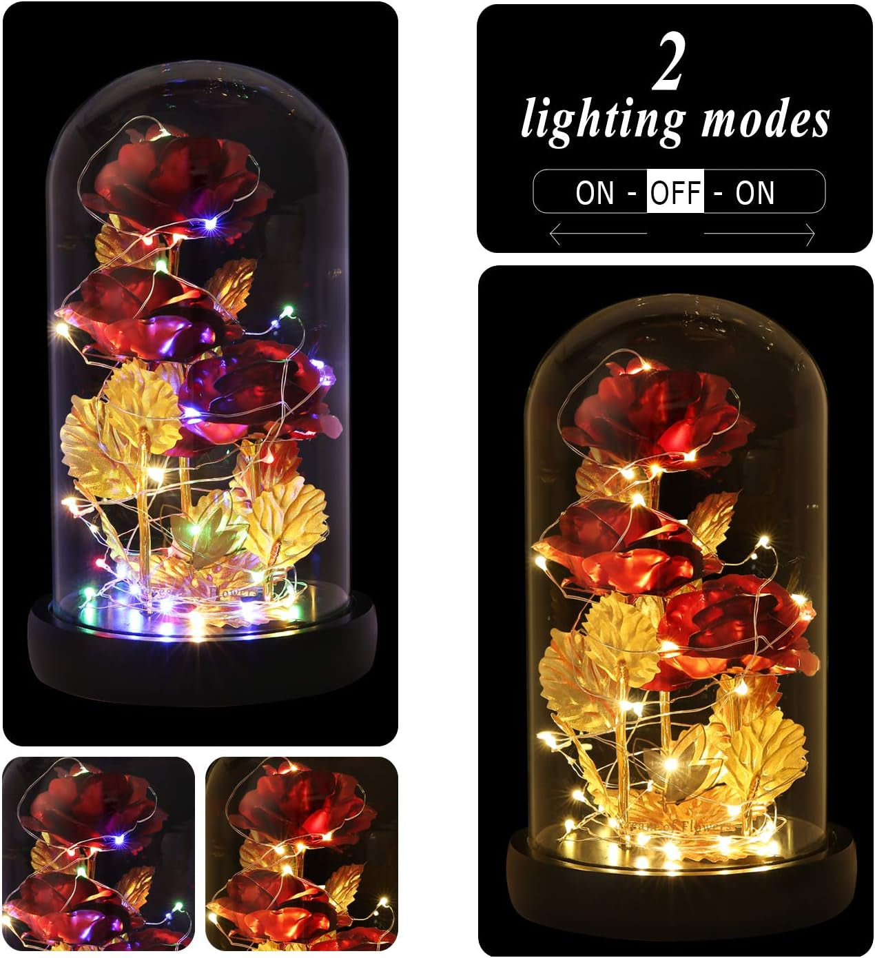 Enchanting Galaxy Flower Rose in Glass Dome - A Timeless Gift of Love with Dual Light Modes for Valentine's Day, Anniversaries, and Birthdays