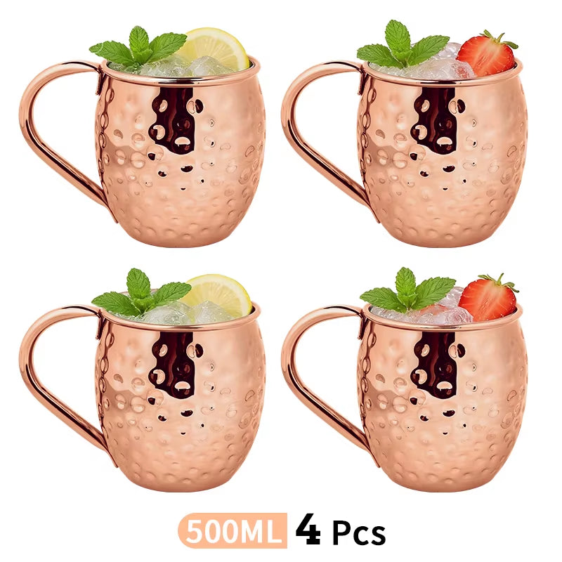 Elegant Moscow Mule Stainless Steel Mugs - Perfect Copper Plated Hammered Cups for Cocktails, Beer, and Wine at Your Next Party!