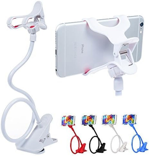 Cell Phone Holder,Universal Bedside Phone Stand,Lazy Bracket,Flexible Long Arms Clip Mount for Iphone X Samsung Galaxy in Bedroom Office Desk-White