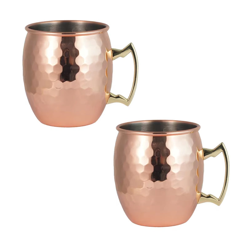 Elegant Moscow Mule Stainless Steel Mugs - Perfect Copper Plated Hammered Cups for Cocktails, Beer, and Wine at Your Next Party!