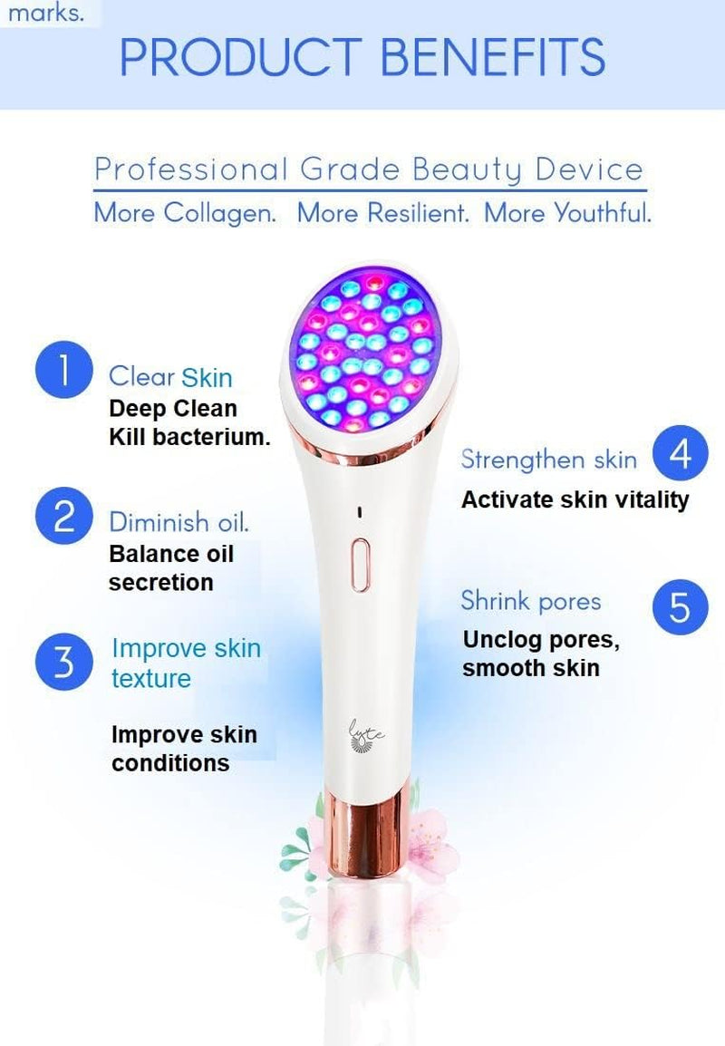 Lyte Wireless DUO Red & Blue LED Light Therapy for Face Includes Hyaluronic Serum Automatic Red and Blue LED Light Therapy Anti-Aging Wrinkle Reduction Device, White