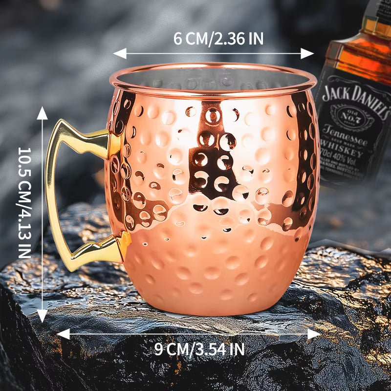 Elegant Moscow Mule Stainless Steel Mugs - Perfect Copper Plated Hammered Cups for Cocktails, Beer, and Wine at Your Next Party!