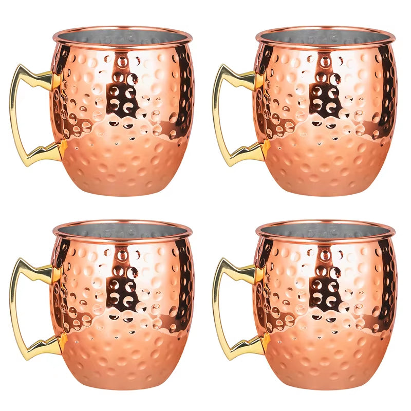 Elegant Moscow Mule Stainless Steel Mugs - Perfect Copper Plated Hammered Cups for Cocktails, Beer, and Wine at Your Next Party!