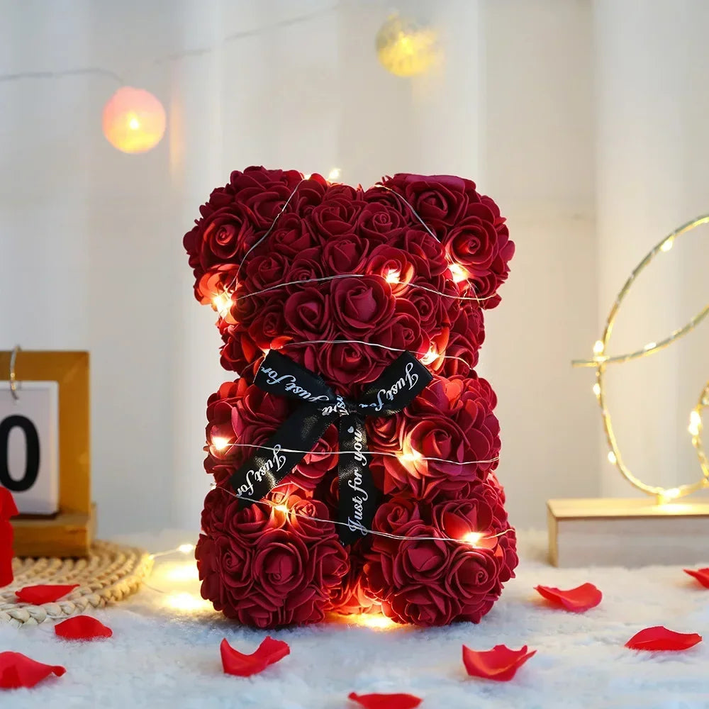 Romantic 25cm Artificial Teddy Rose Flower Bear in Gift Box - Perfect Valentine's Day, Mother's Day, and Birthday Surprise for Her