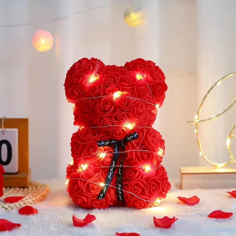 Romantic 25cm Artificial Teddy Rose Flower Bear in Gift Box - Perfect Valentine's Day, Mother's Day, and Birthday Surprise for Her