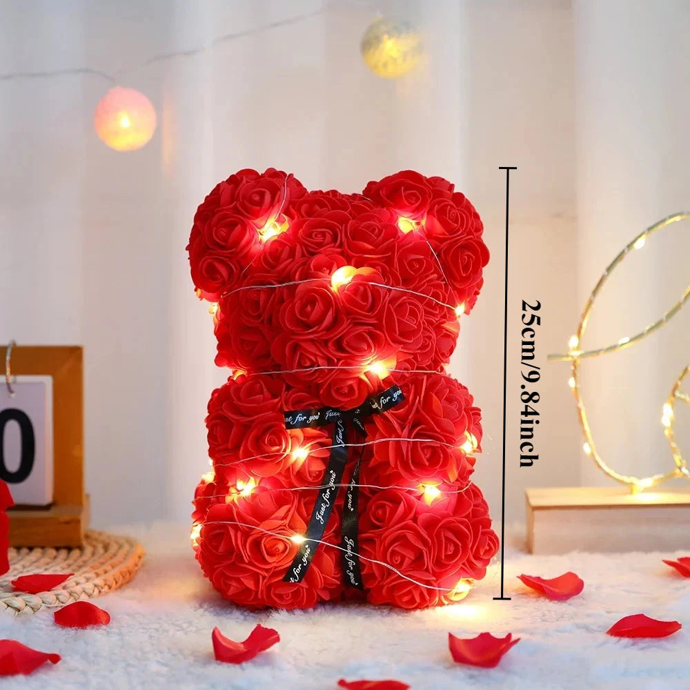 Romantic 25cm Artificial Teddy Rose Flower Bear in Gift Box - Perfect Valentine's Day, Mother's Day, and Birthday Surprise for Her