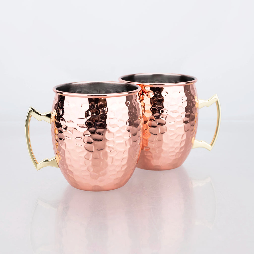 Elegant Moscow Mule Stainless Steel Mugs - Perfect Copper Plated Hammered Cups for Cocktails, Beer, and Wine at Your Next Party!