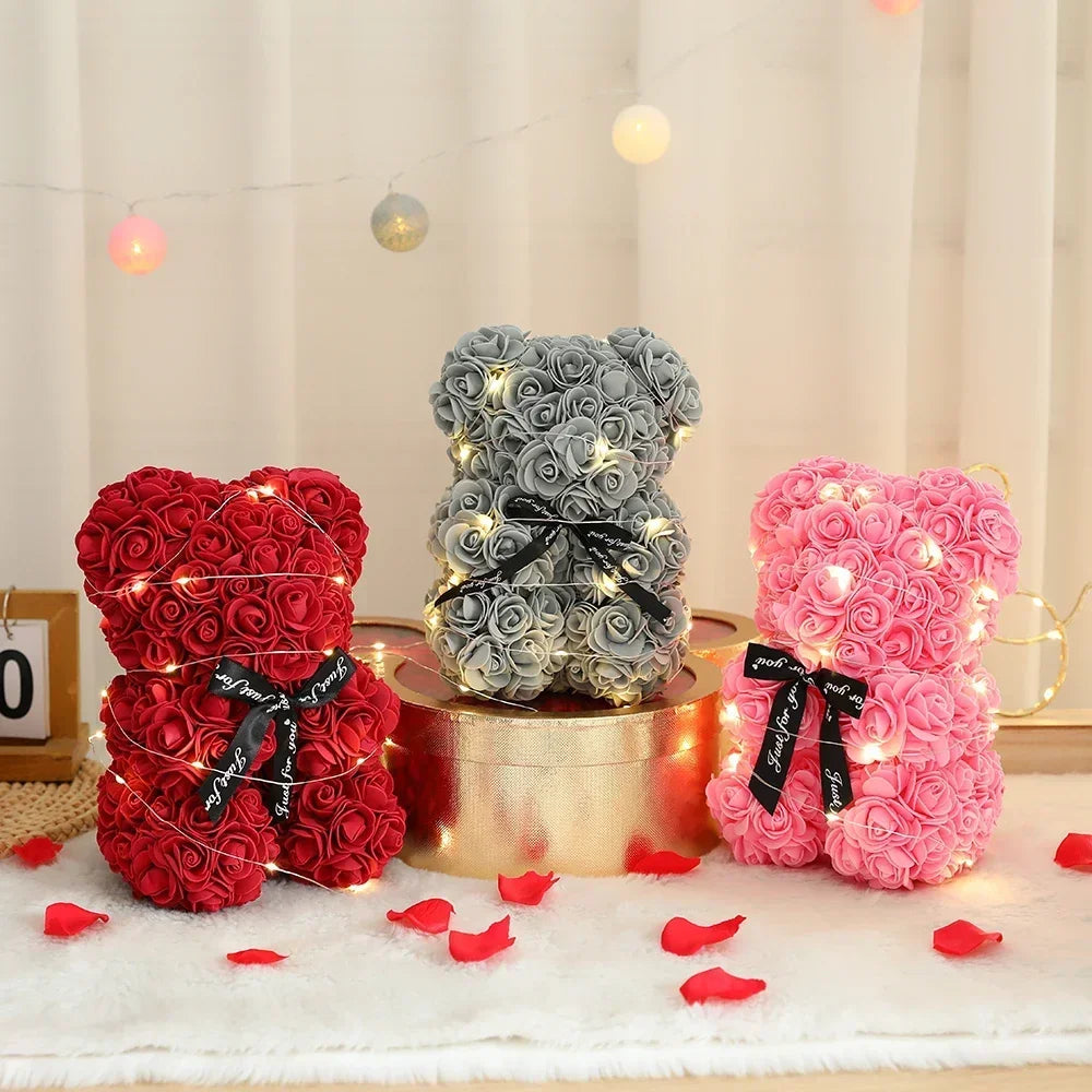 Romantic 25cm Artificial Teddy Rose Flower Bear in Gift Box - Perfect Valentine's Day, Mother's Day, and Birthday Surprise for Her