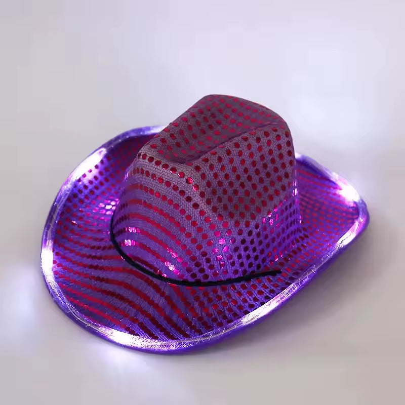 Wireless Disco Luminous Led Bride Cowgirl Hat Glowing Light Bar Cap Bachelorette Party Supplies Flashing Neon Western Cowboy Hat