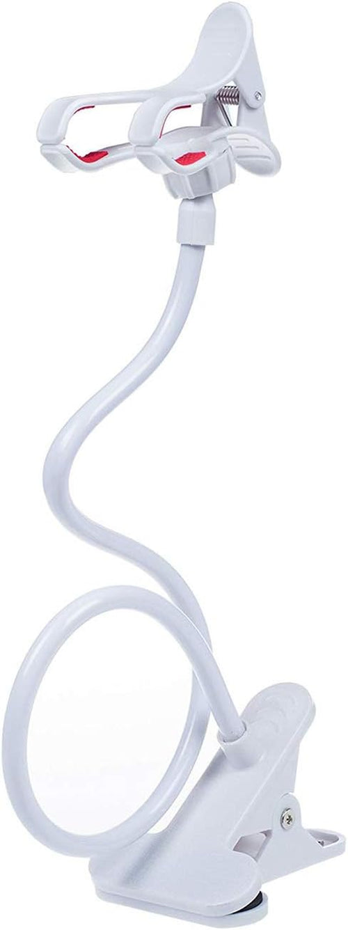 Cell Phone Holder,Universal Bedside Phone Stand,Lazy Bracket,Flexible Long Arms Clip Mount for Iphone X Samsung Galaxy in Bedroom Office Desk-White