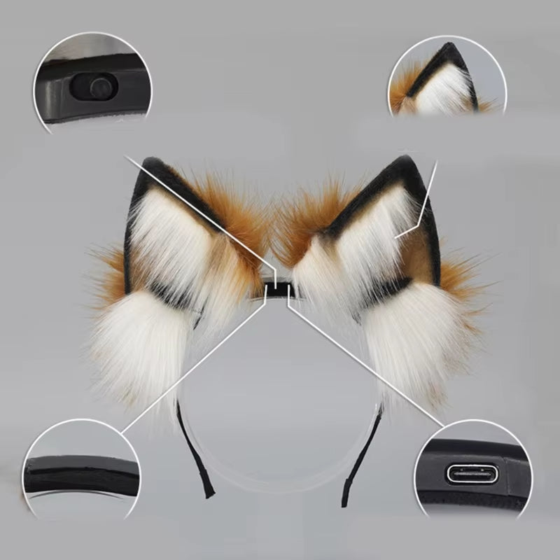 Adult Teens Cosplay Foxes Ear Shape Headband Electric Moving Ear Hair Hoop Makeup Rechargeable Cosplay Headpieces