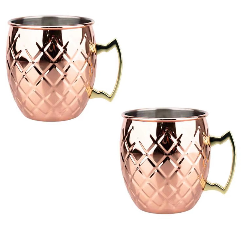 Elegant Moscow Mule Stainless Steel Mugs - Perfect Copper Plated Hammered Cups for Cocktails, Beer, and Wine at Your Next Party!