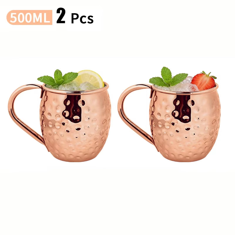 Elegant Moscow Mule Stainless Steel Mugs - Perfect Copper Plated Hammered Cups for Cocktails, Beer, and Wine at Your Next Party!