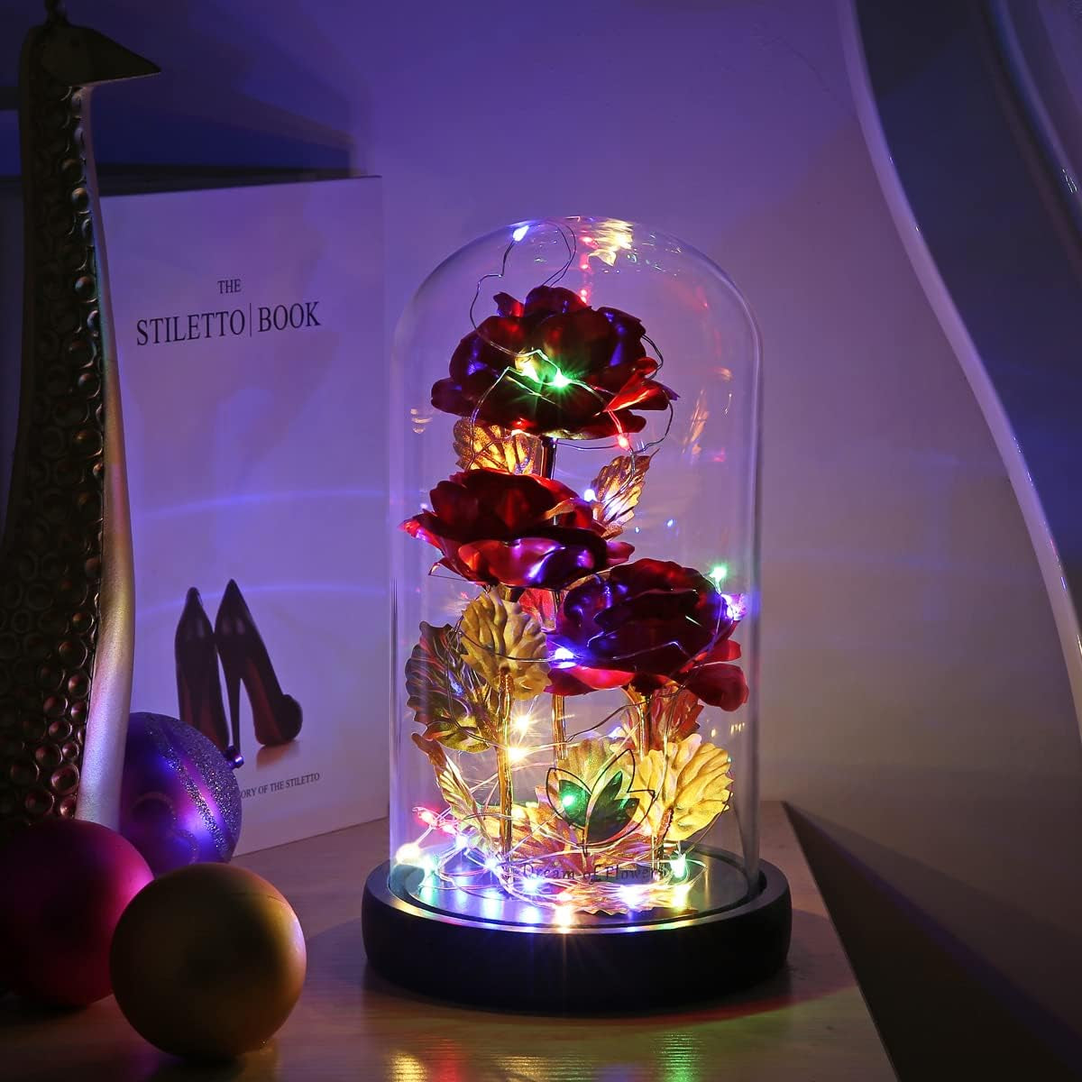 Enchanting Galaxy Flower Rose in Glass Dome - A Timeless Gift of Love with Dual Light Modes for Valentine's Day, Anniversaries, and Birthdays