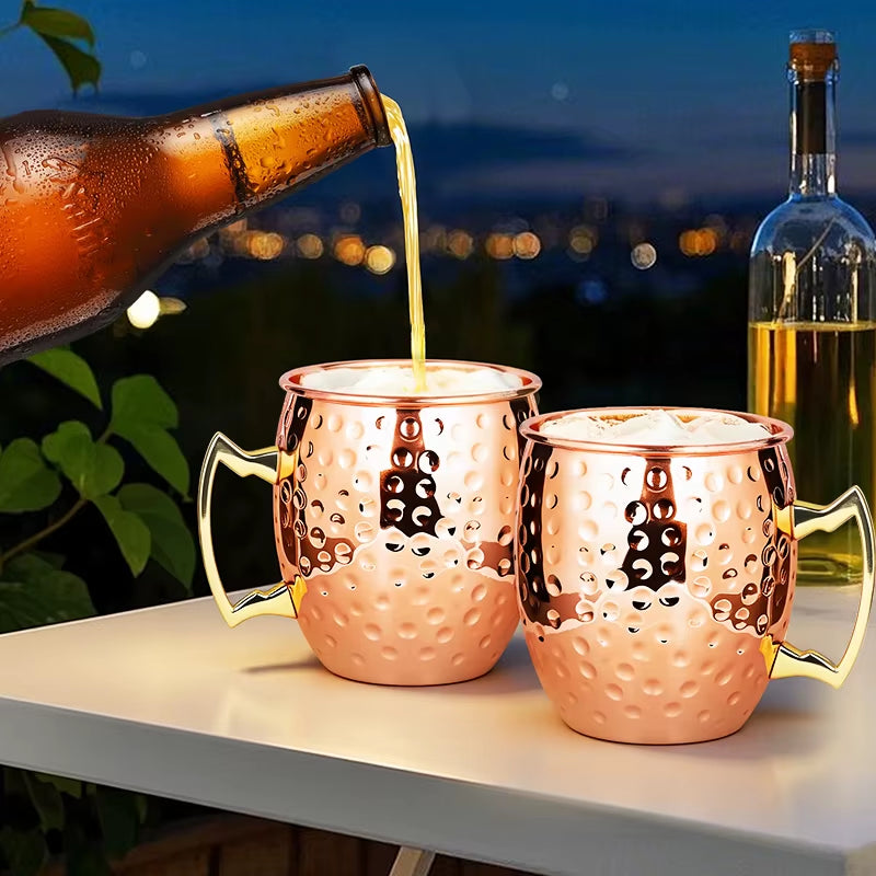 Elegant Moscow Mule Stainless Steel Mugs - Perfect Copper Plated Hammered Cups for Cocktails, Beer, and Wine at Your Next Party!